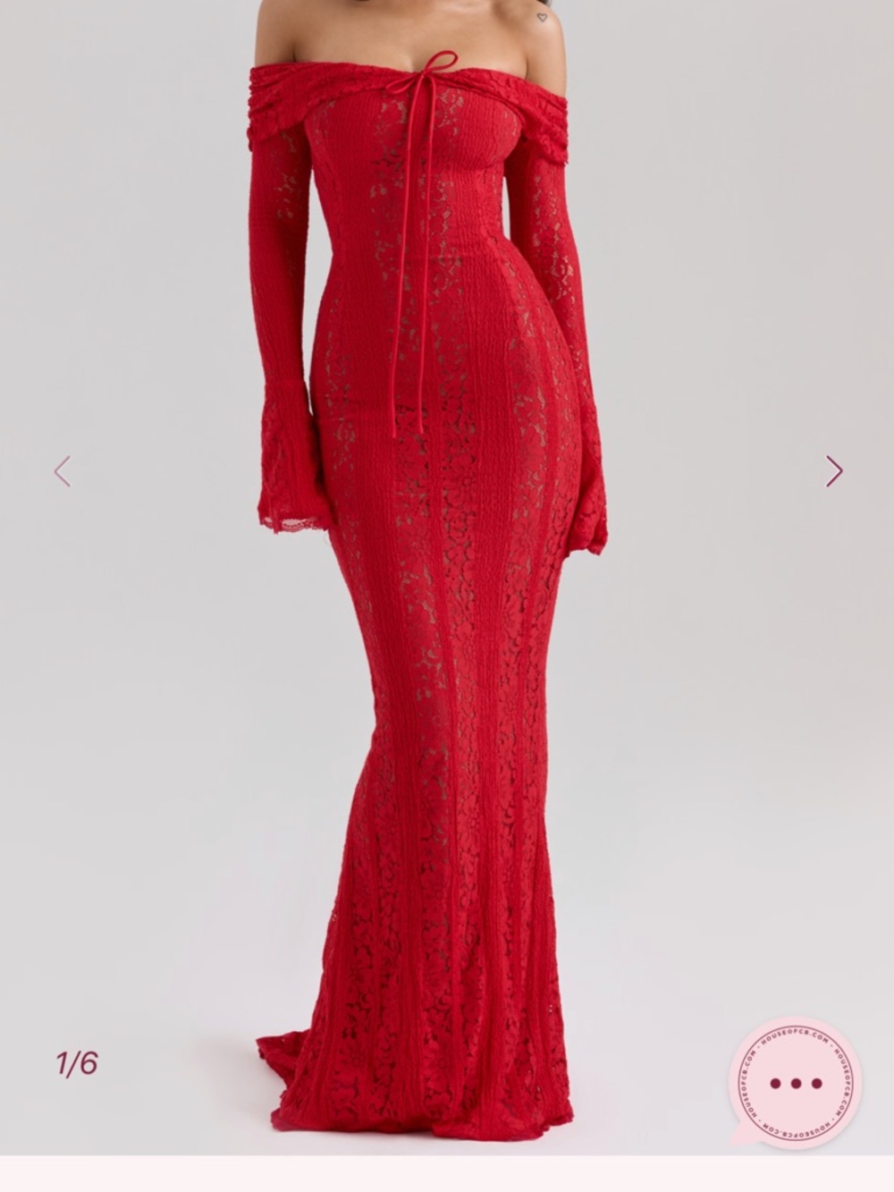 House of CB Belle Red Off Shoulder Floral Lace Maxi Dress – Worn Once